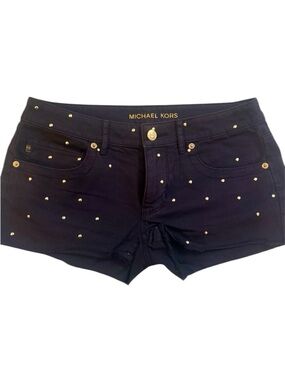 Michael Kors Black Denim Shorts with Gold Studs